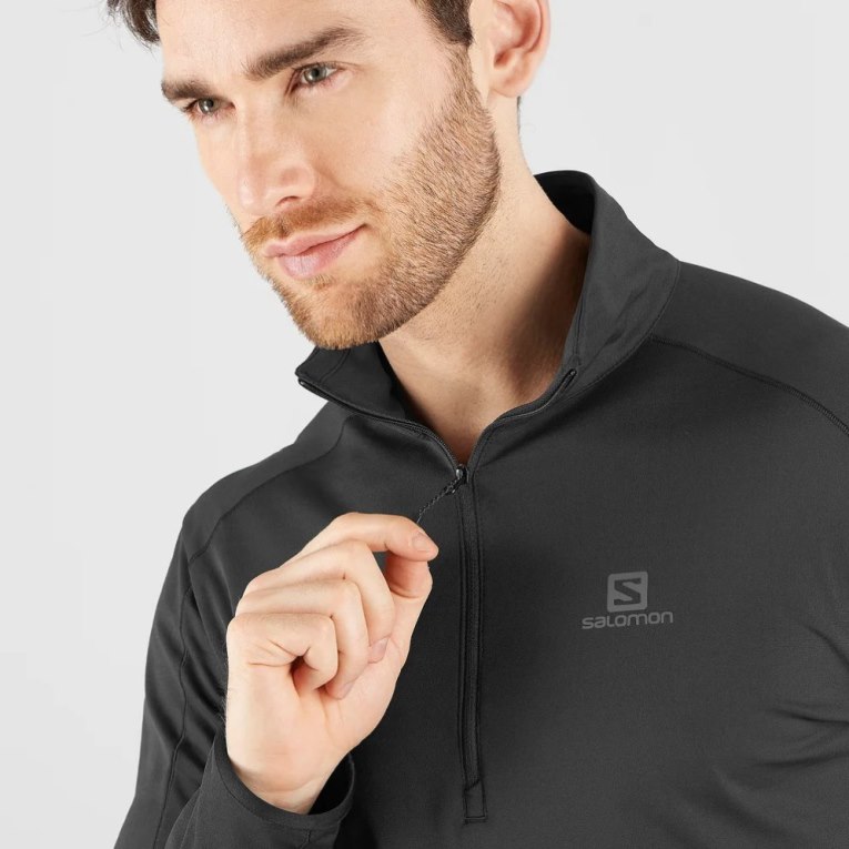 Black Salomon Essential Lightwarm Half Zip Men's Sweatshirt | IE AN0752